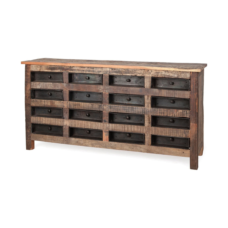 Brown Reclaimed Hardwood Sideboard With 16 Pull Out Drawers Image 1