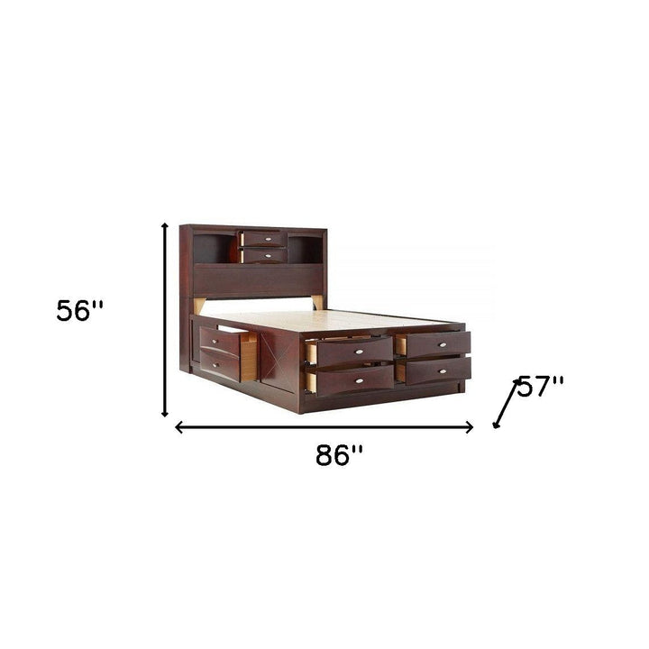 Espresso Multi-Drawer Wood Platform Full Bed With Pull Out Tray Image 3