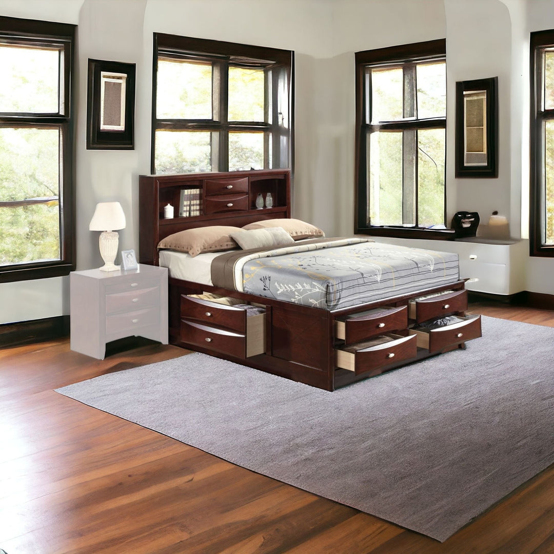 Espresso Multi-Drawer Wood Platform Full Bed With Pull Out Tray Image 5