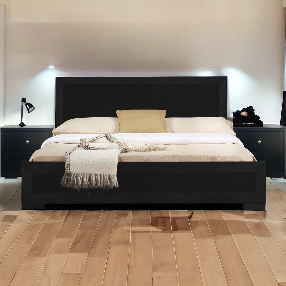 Moma Black Wood Platform Queen Bed With Two Nightstands Image 2