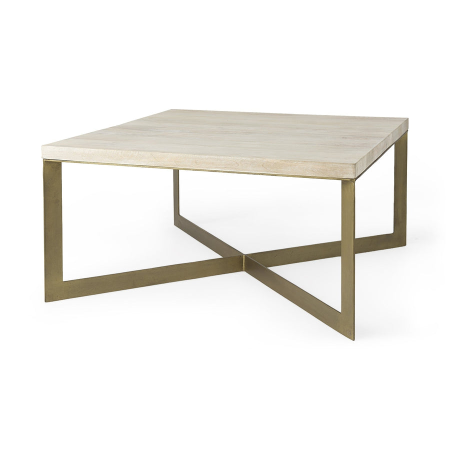 Light Brown Wood And Metal Coffee Table Image 1