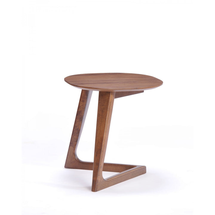 Mod Walnut Wood Asymmetric End Table Image 1