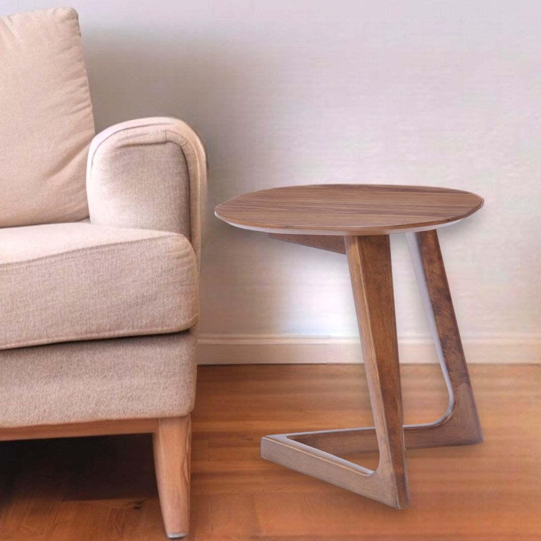 Mod Walnut Wood Asymmetric End Table Image 8