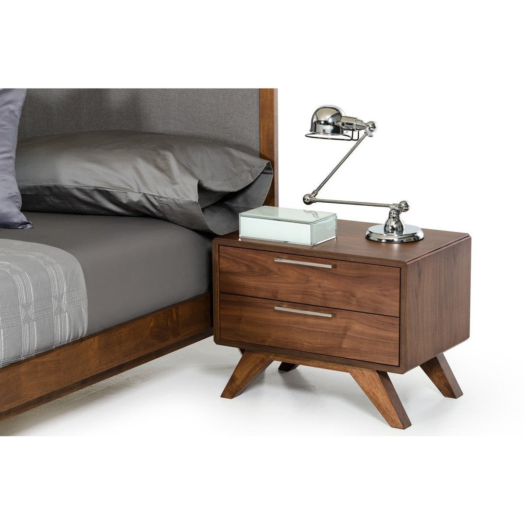 Modern Walnut Brown Nightstand with Two Drawers Image 1