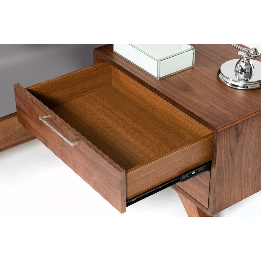 Modern Walnut Brown Nightstand with Two Drawers Image 2