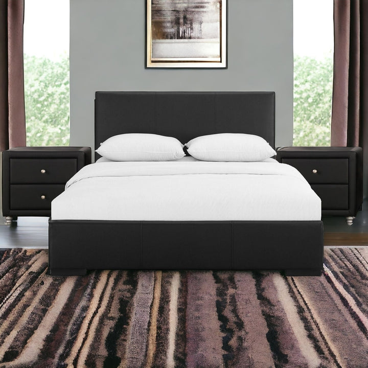 Solid Manufactured Wood Black Standard Bed Upholstered With Headboard Image 4