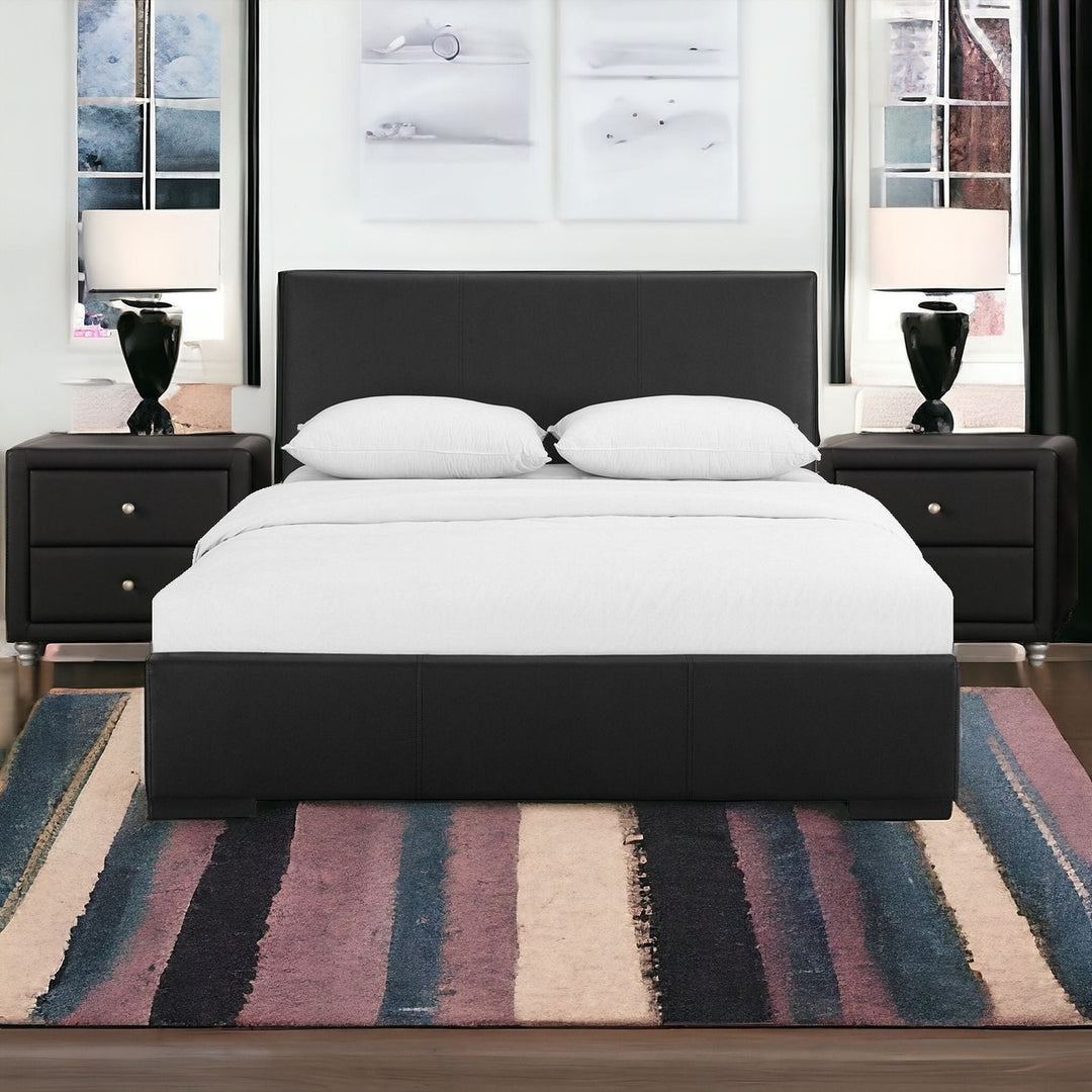 Solid Manufactured Wood Black Standard Bed Upholstered With Headboard Image 5