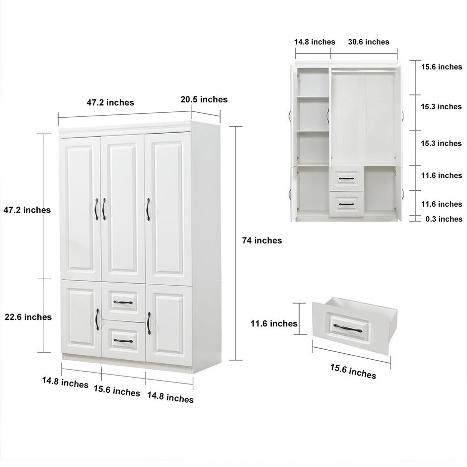 Livelylodge Wood Wardrobe Armoire 3 Door 2 Drawer Storage Cabinet 3 Shelves Image 5