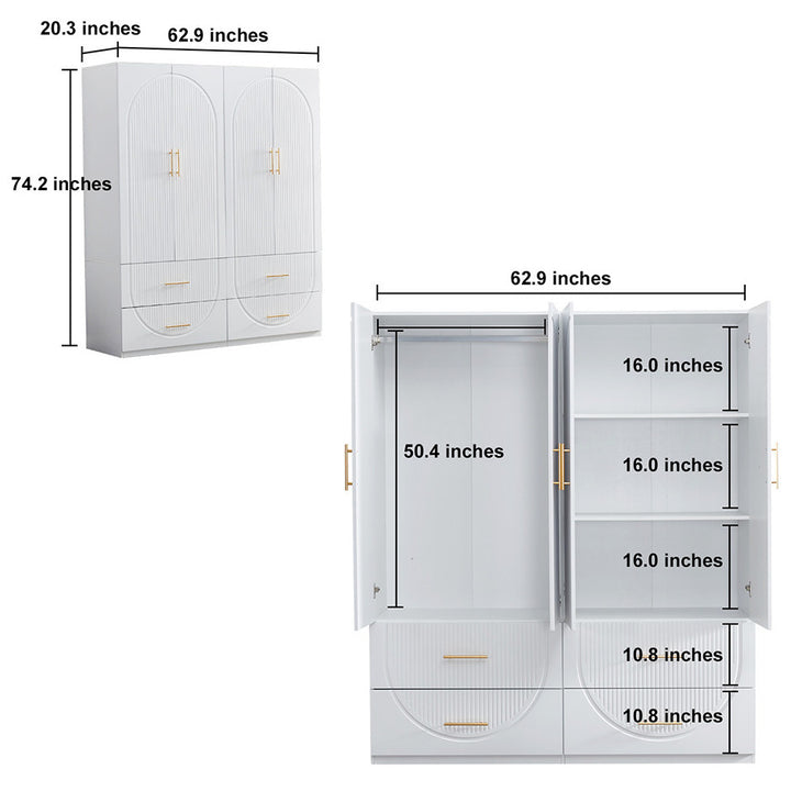 4 Door Wood Armoire Wardrobe Closet Tall Storage Cabinet with 4 Drawers 63x20.3 Image 10