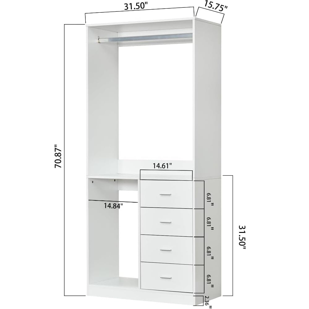 Wooden Closet Organizer System Wall Mount 4 Drawers 2 Shelves Hanging Rod Image 3