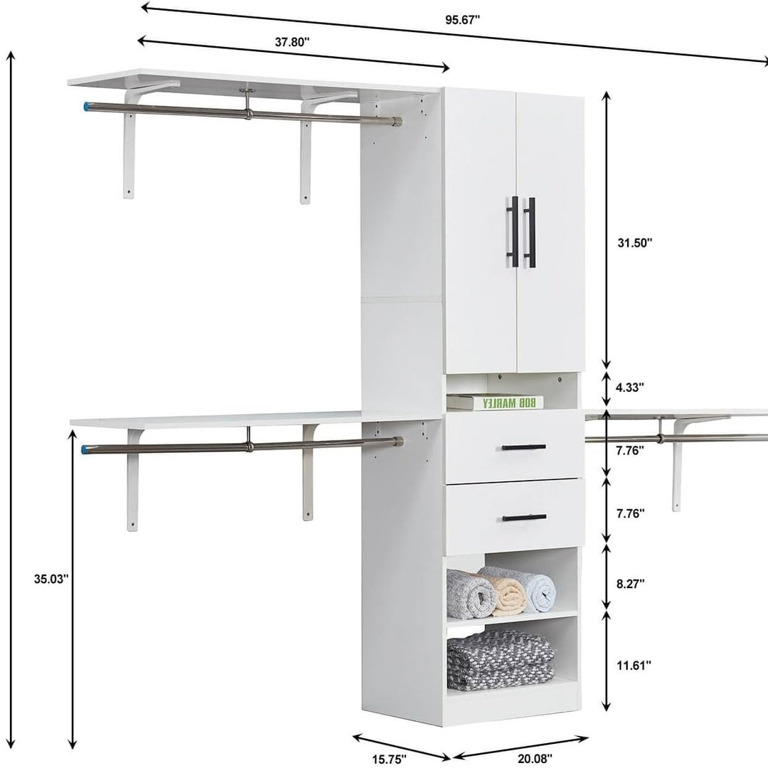 8FT Wood Closet Organizer System with Drawers Adjustable Rods Shelves and Doors Image 3