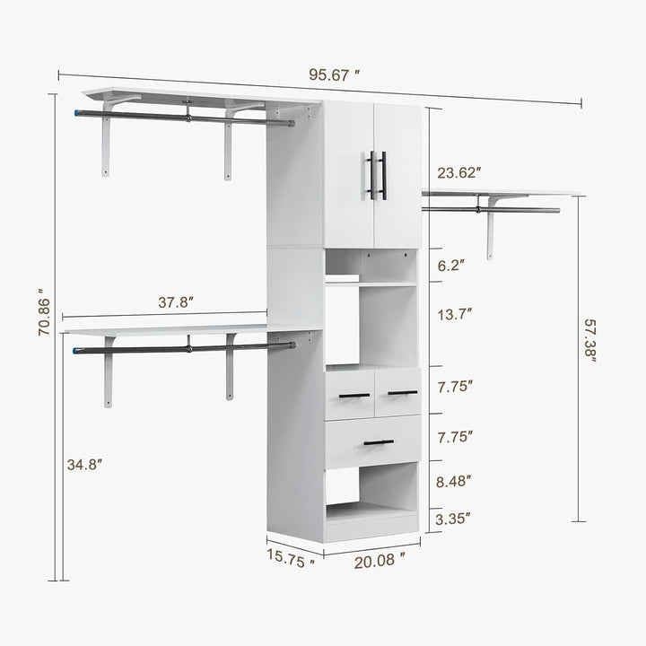 8ft White Closet System Storage Cabinet 3 Drawers 2 Doors Shelves Hanging Rods Image 3