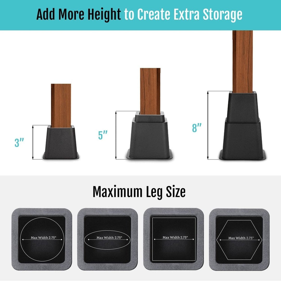 HOLDN STORAGE Heavy Duty Bed Risers Furniture Risers Adjustable 4 Pack Image 11