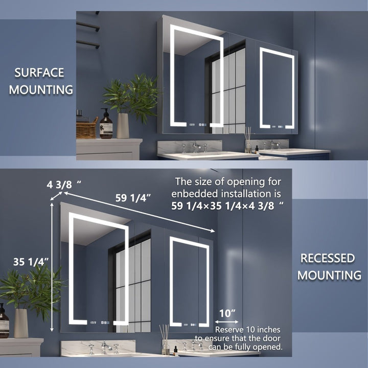 Boost-M2 60" x 36" LED Lighted Medicine Cabinet with Mirror and Shelves Image 3