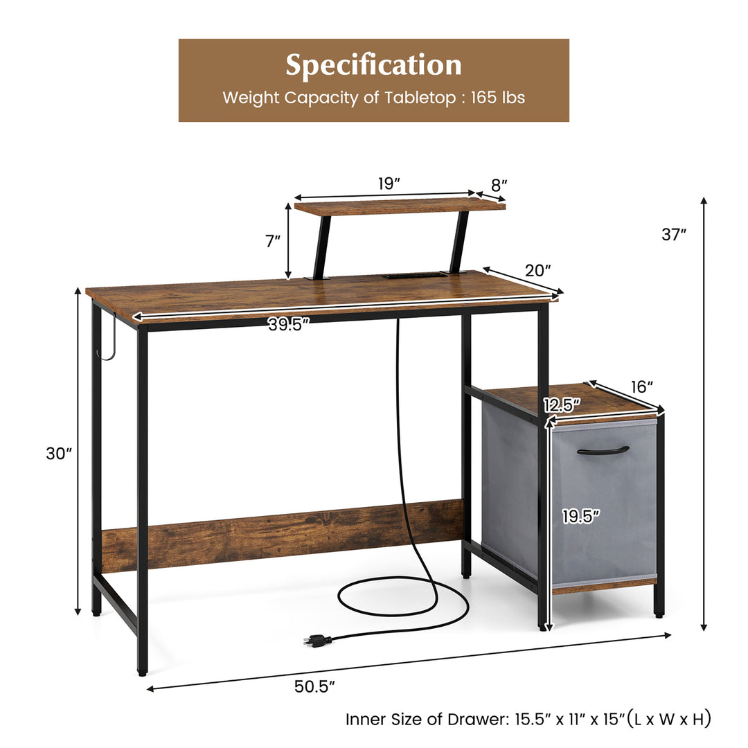 Computer Desk w/ Charging Station Office Desk w/ Reversible Fabric Drawer Image 3