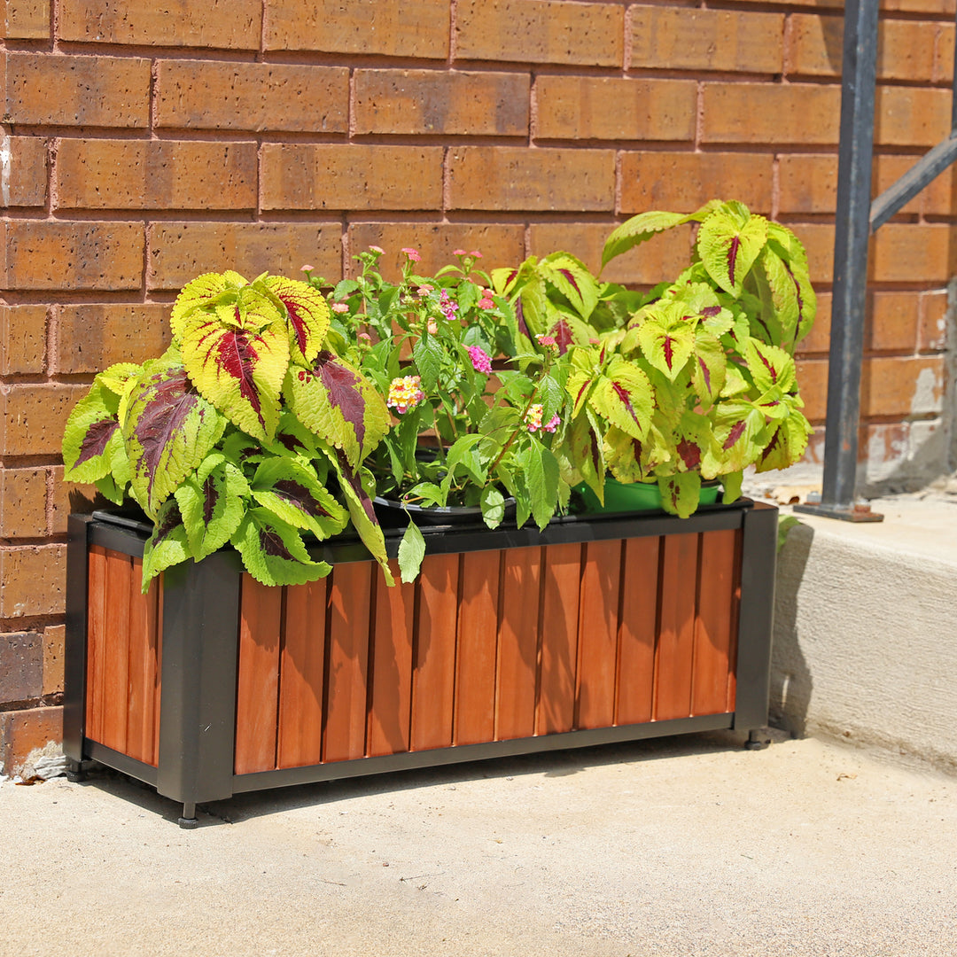 Sunnydaze Acacia Wood Slatted Planter Box with Removable Insert Image 5