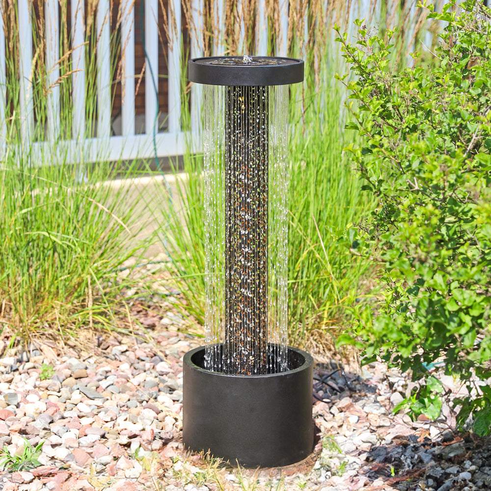 Sunnydaze Glittering Rain Zinc Outdoor Water Fountain with LEDs - 41.25" Image 2