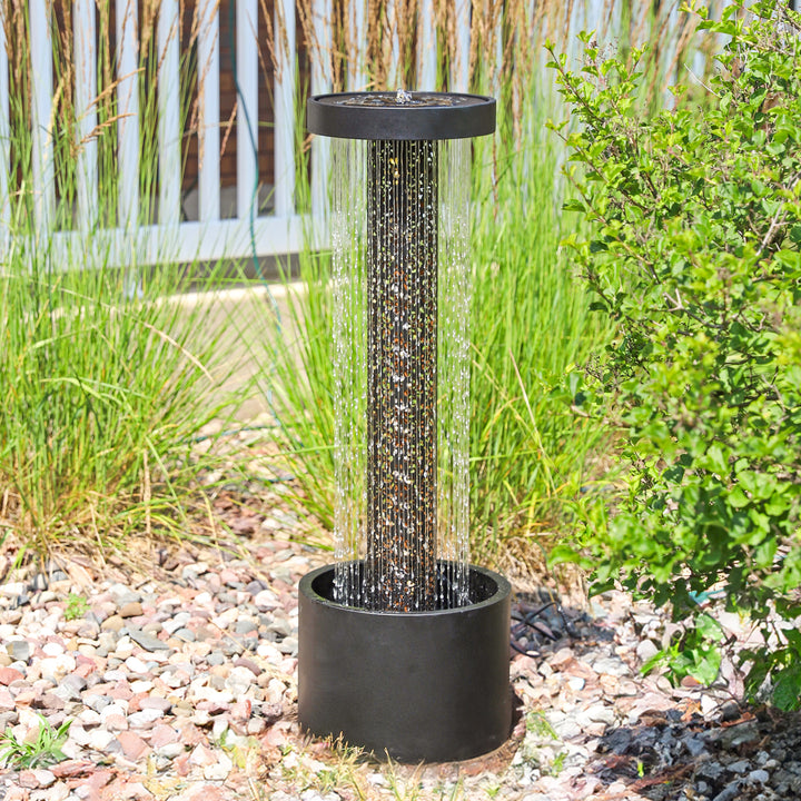 Sunnydaze Glittering Rain Zinc Outdoor Water Fountain with LEDs - 41.25" Image 3