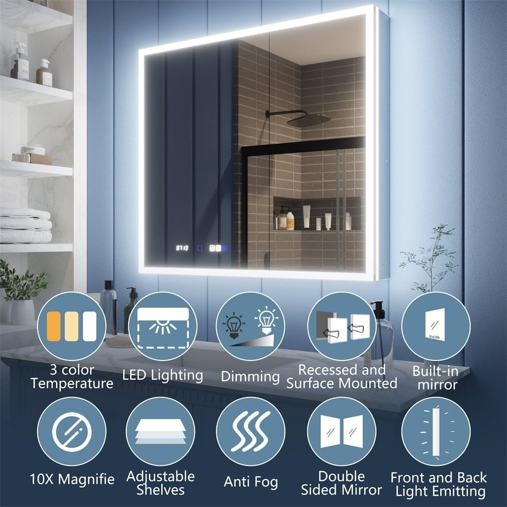 Illusion 66" x 32" LED Lighted Medicine Cabinet with Magnifiers Front and Back Light Image 7