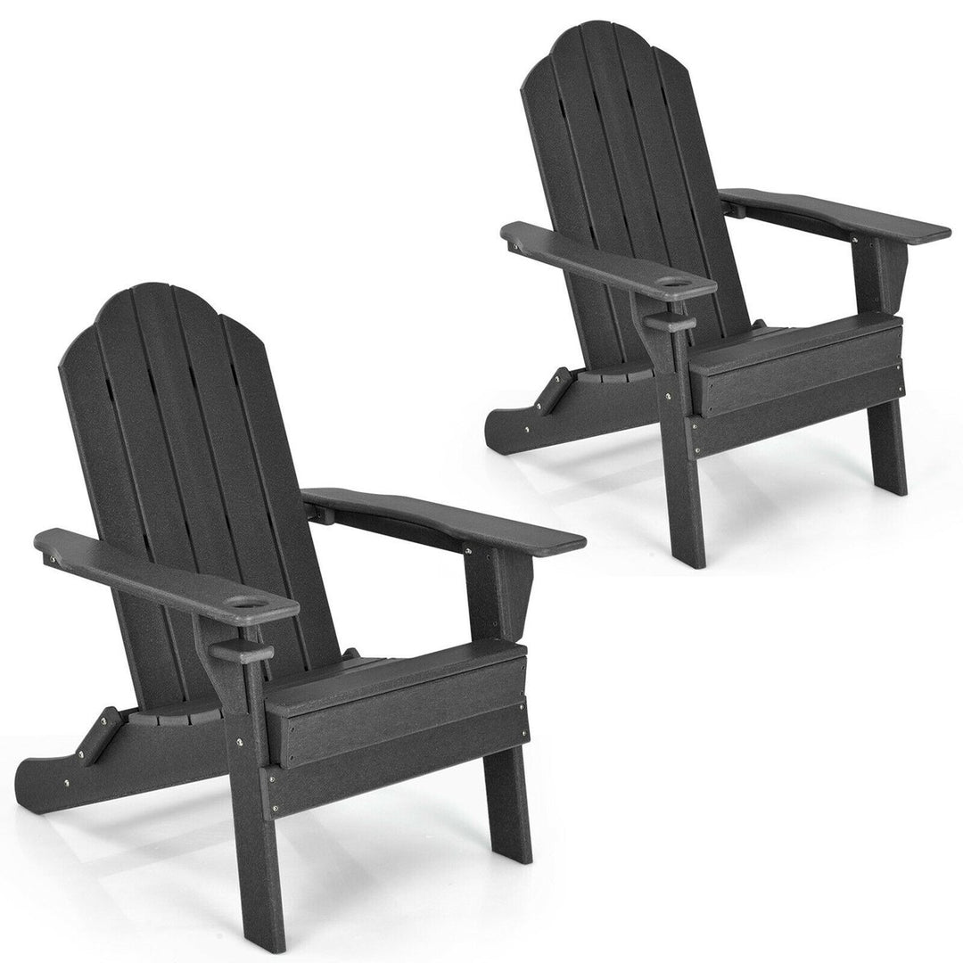 2PCS Patio Folding Adirondack Chair Weather Resistant Cup Holder Yard Image 8