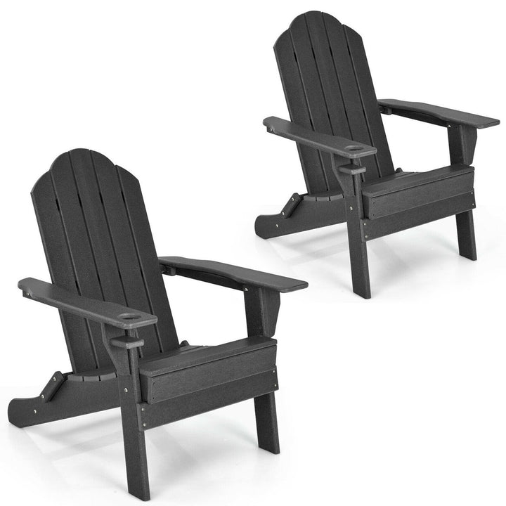 2PCS Patio Folding Adirondack Chair Weather Resistant Cup Holder Yard Image 1