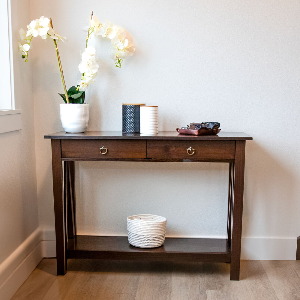 Sunnydaze Solid Pine 2-Drawer Console Table - 42 in - Dark Brown Image 2