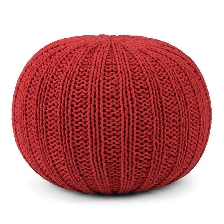 Simpli Home Shelby Round Pouf Hand Knit Cotton 20 Inch Lightweight Accent Furniture Image 2