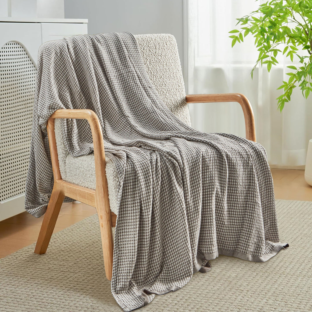 Lightweight Washed Ultra Soft Breathable Blanket, Waffle Weave Throw Blanket Image 1