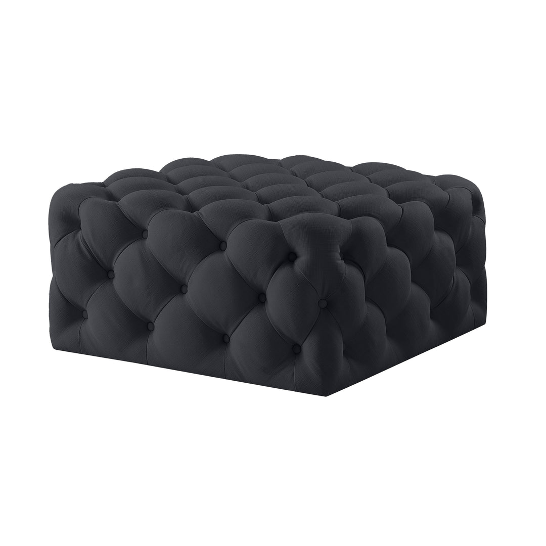 Inspired Home Velvet Linen Cocktail Ottoman 33x33 Tufted Square Castered Legs Image 6