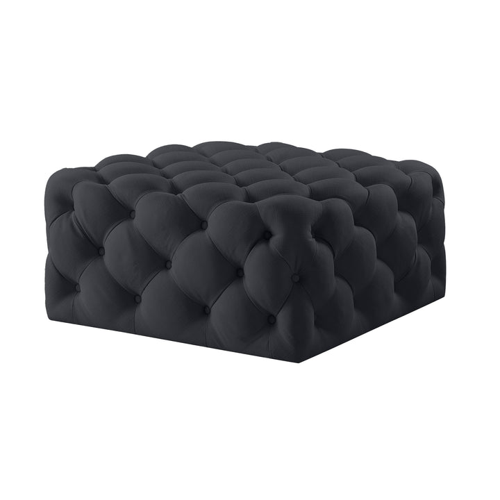 Inspired Home Velvet Linen Cocktail Ottoman 33x33 Tufted Square Castered Legs Image 6