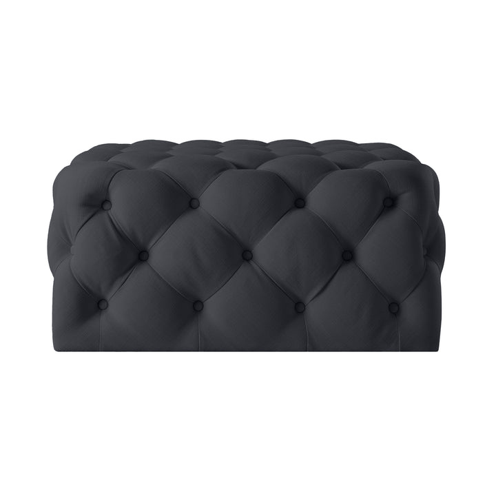 Inspired Home Velvet Linen Cocktail Ottoman 33x33 Tufted Square Castered Legs Image 7