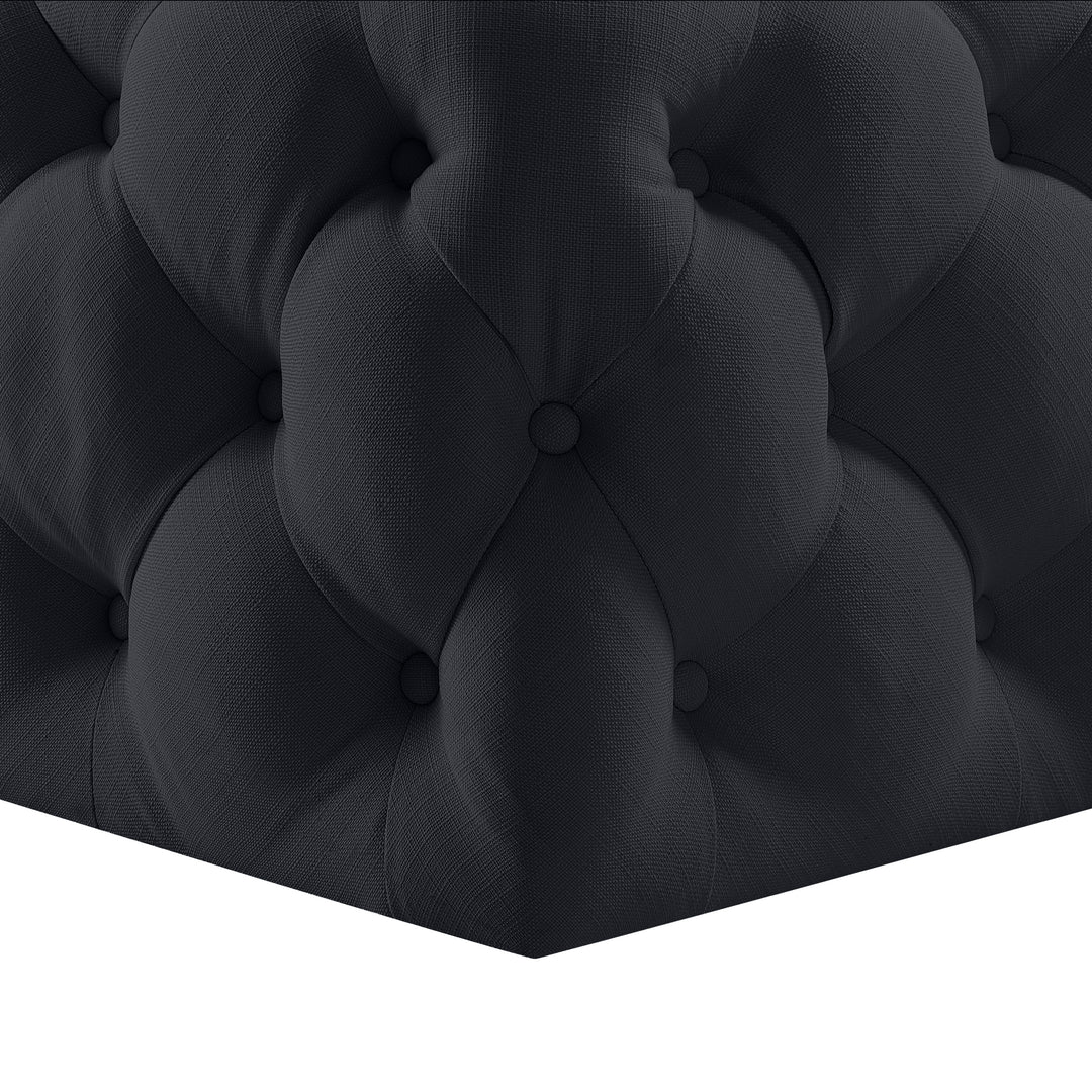 Inspired Home Velvet Linen Cocktail Ottoman 33x33 Tufted Square Castered Legs Image 8