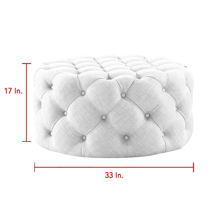 Inspired Home Round Cocktail Ottoman Velvet Linen Diamond Tufted 33in Castered Legs Image 9