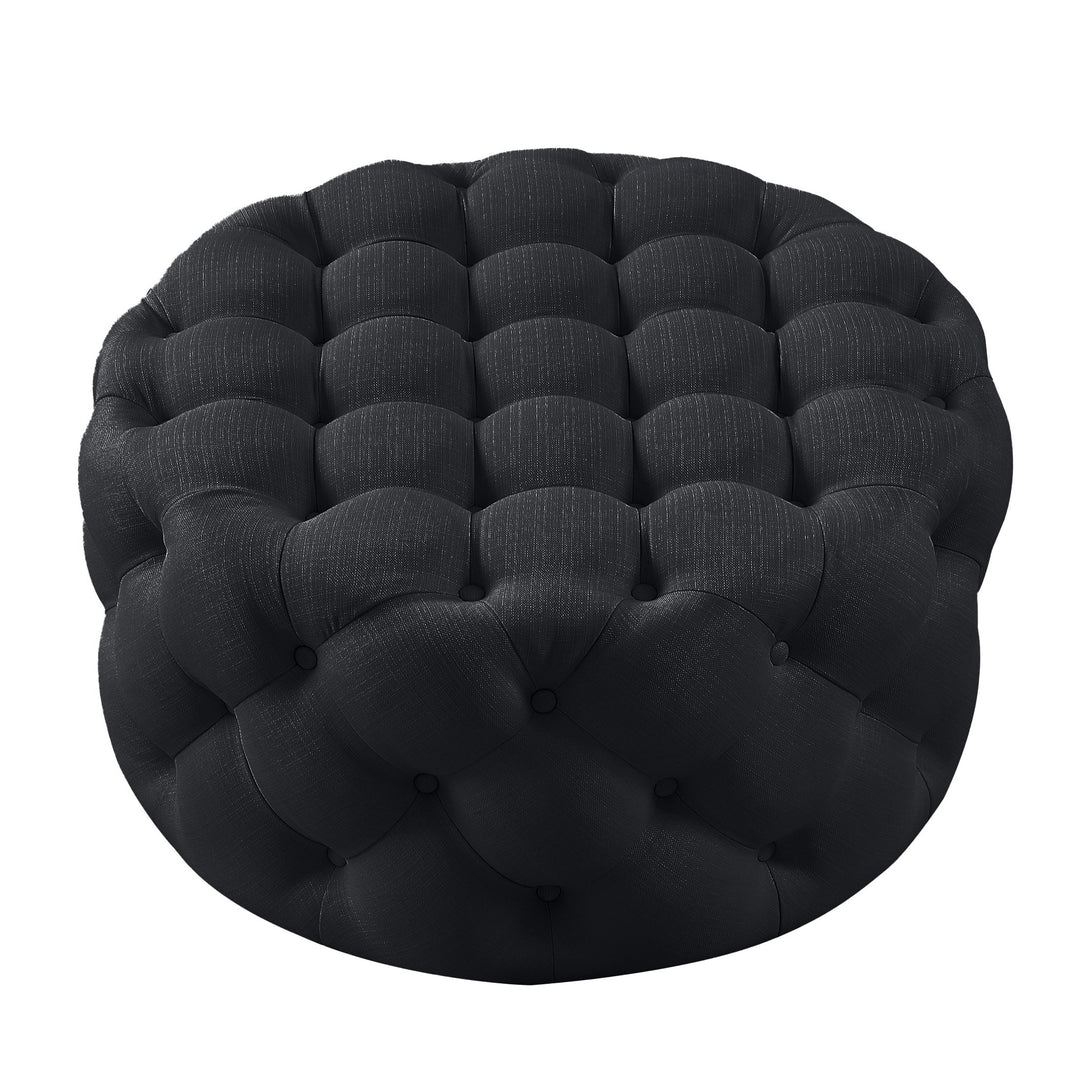 Inspired Home Round Cocktail Ottoman Velvet Linen Diamond Tufted 33in Castered Legs Image 6