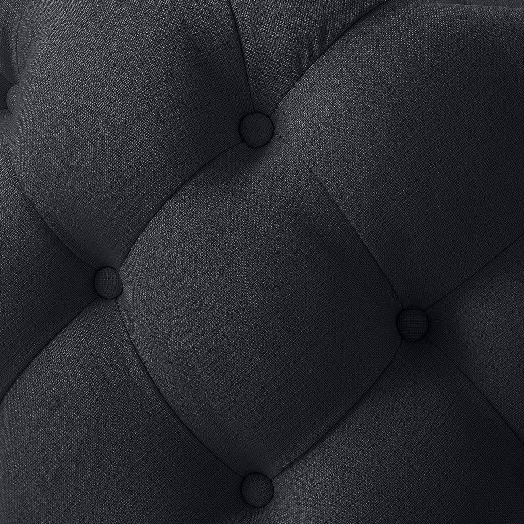 Inspired Home Round Cocktail Ottoman Velvet Linen Diamond Tufted 33in Castered Legs Image 8