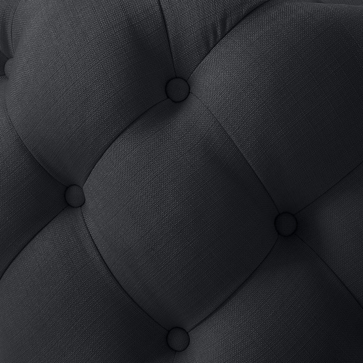 Inspired Home Round Cocktail Ottoman Velvet Linen Diamond Tufted 33in Castered Legs Image 8