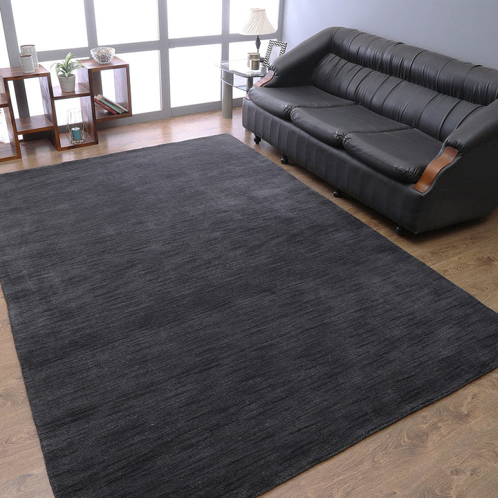 Rugsotic Hand Knotted Wool Area Rug Solid Charcoal 5x8 L00111 Durable Thick Texture Image 1