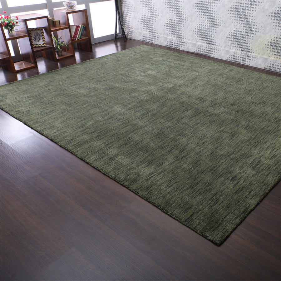 Rugsotic Hand Knotted Wool Area Rug Solid Green L00111 5x8 Image 1