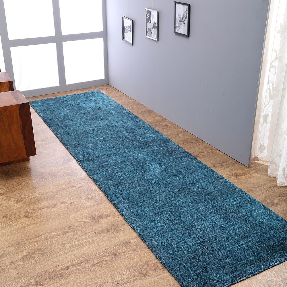 Rugsotic Hand Knotted Wool Area Rug 5x8 Solid Blue L00111 Soft Durable Image 8