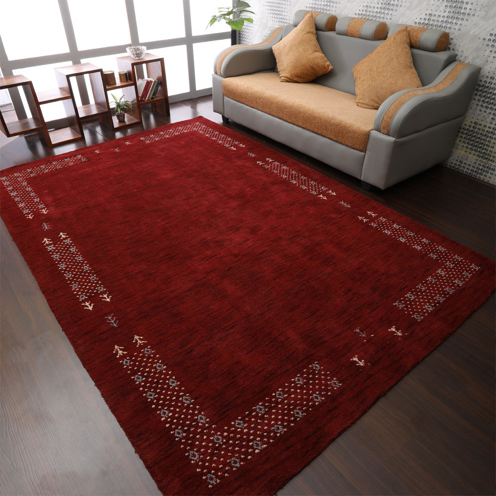 Rugsotic Hand Knotted Wool Area Rug Red Contemporary L00511 5x8 ft Image 1