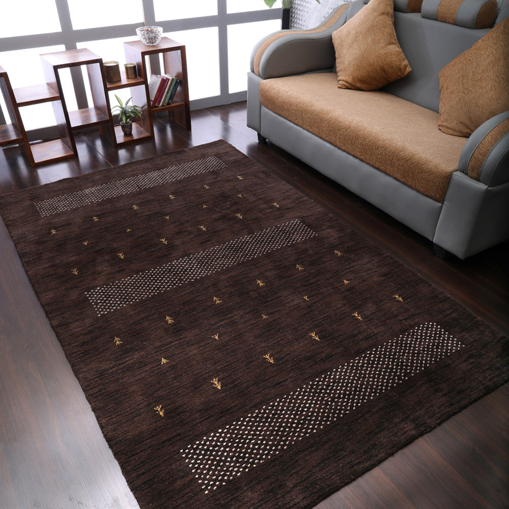 Rugsotic Hand Knotted Wool Area Rug Contemporary Brown L00515 5x8 Plush Texture Image 1