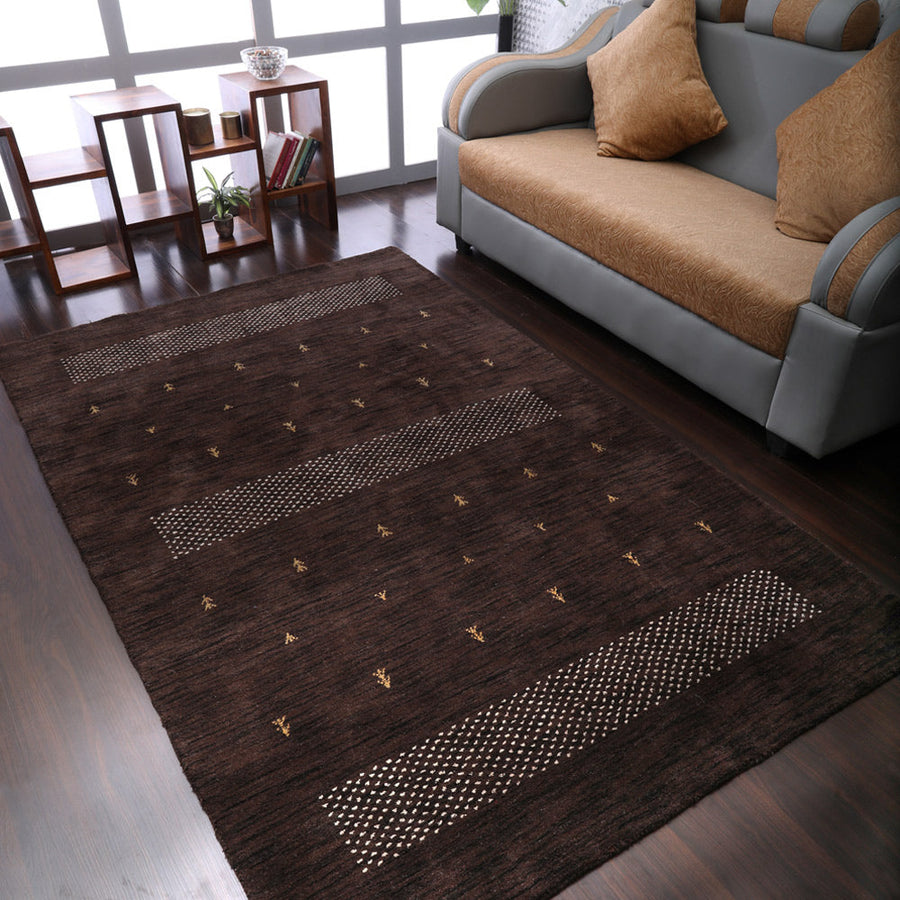 Rugsotic Hand Knotted Wool Area Rug Contemporary Brown L00515 5x8 Plush Texture Image 1