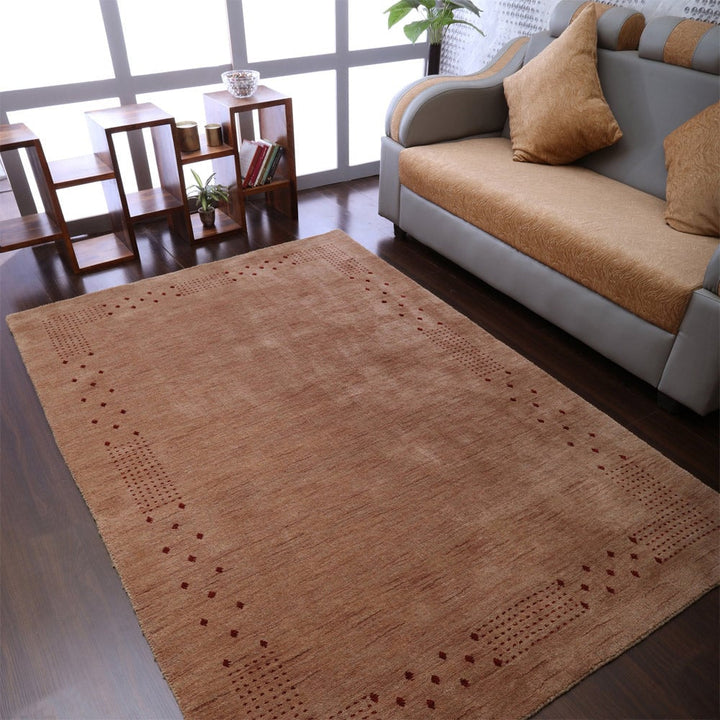 Rugsotic Hand Knotted Wool Area Rug Light Brown Contemporary L00530 5x8 Size Image 1