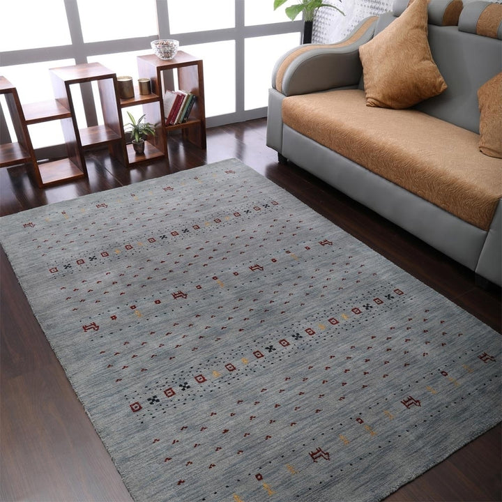 Rugsotic Hand Knotted Wool Area Rug Contemporary Light Blue L00585 5x8 Image 1