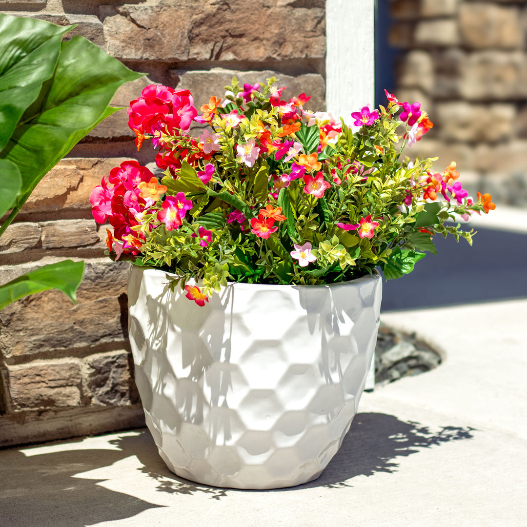 Sunnydaze 13.5" Honeycomb Pattern Ceramic Planter - White - Set of 2 Image 3