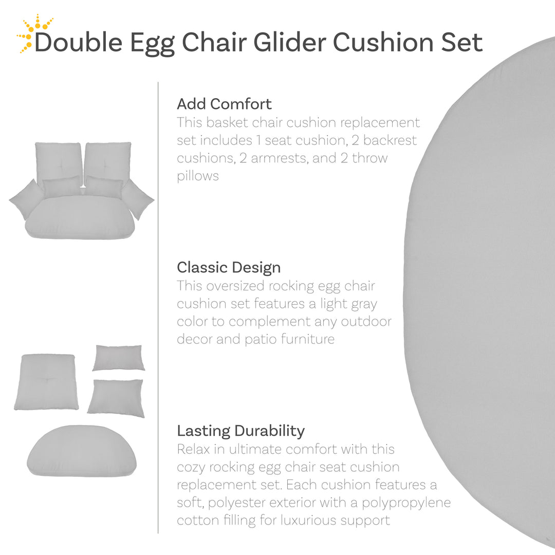 Sunnydaze Double Egg Chair Glider Cushion Set with Throw Pillows - Gray Image 3