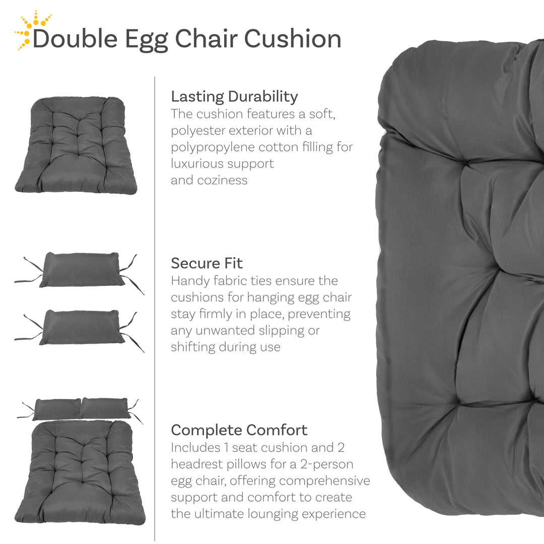 Sunnydaze Andrei Double Egg Chair Replacement Cushion Set - Dark Gray Image 2