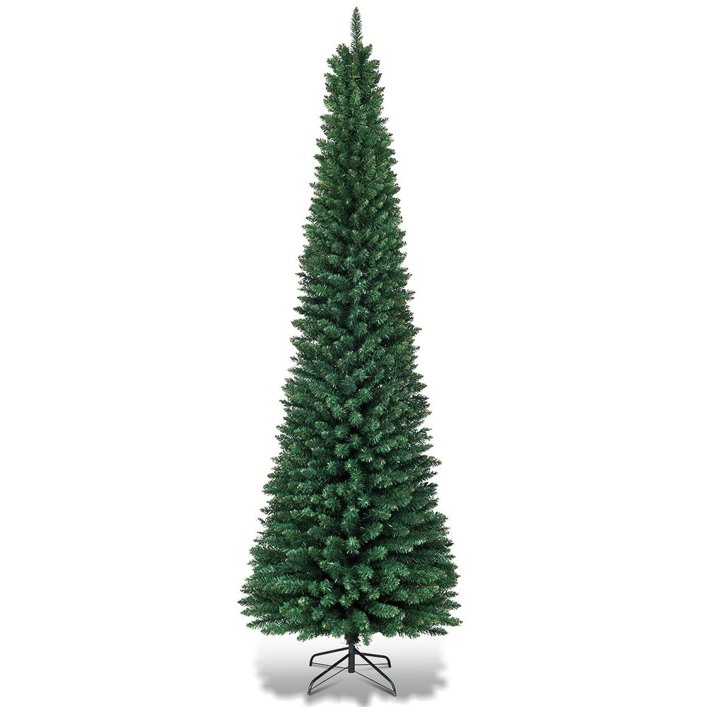 Costway 5/6/7/8 /9 PVC Artificial Pencil Christmas Tree Slim Green Image 2