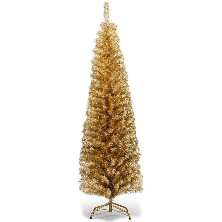 Costway 6FT Tinsel Tree Slim Pencil Christmas Tree Silver Champagne Goldblue Image 8