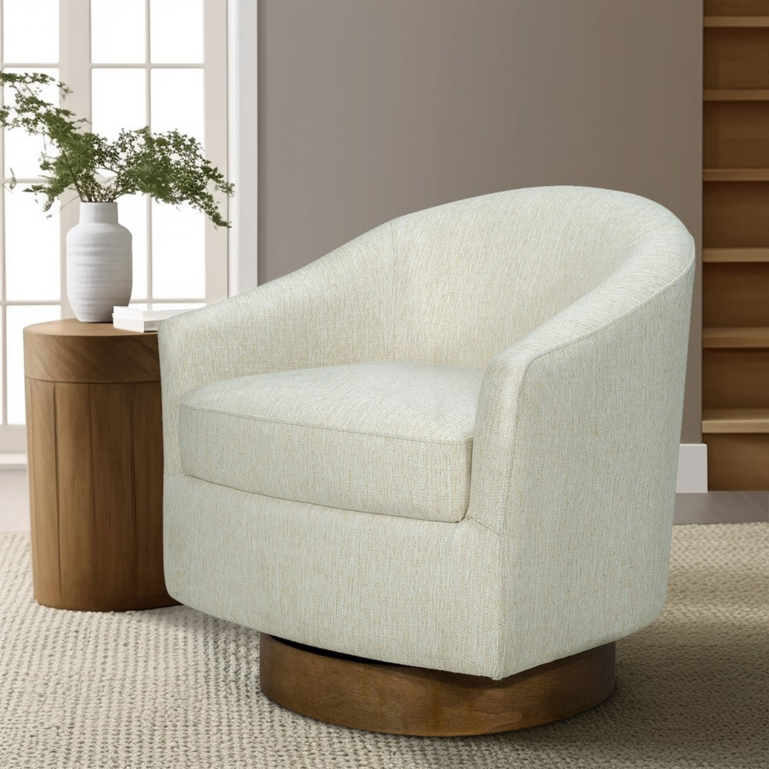 Gracie Mills Upholstered Swivel Chair Wood Base 360-Degree GRACE-15803 Beige Image 4